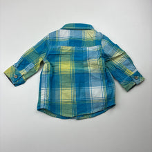 Load image into Gallery viewer, Boys Charlie &amp; Me, colourful lighweight cotton long sleeve shirt, light marks on collar, FUC, size 000,  