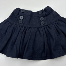 Load image into Gallery viewer, Girls Fresh Baked, dark navy 100% wool skirt, adjustable, L: 25cm, GUC, size 0,  
