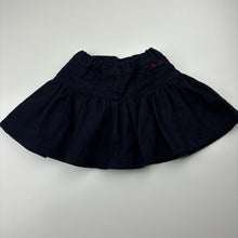 Load image into Gallery viewer, Girls Fresh Baked, dark navy 100% wool skirt, adjustable, L: 25cm, GUC, size 0,  