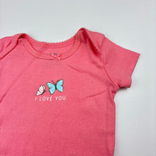 Load image into Gallery viewer, Girls Carters, pink cotton bodysuit / romper,butterflies, GUC, size 3 months,  