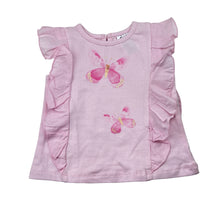 Load image into Gallery viewer, Girls Dymples, pink ruffle t-shirt / top,butterflies, EUC, size 00,  