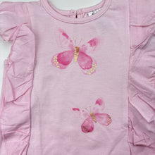 Load image into Gallery viewer, Girls Dymples, pink ruffle t-shirt / top,butterflies, EUC, size 00,  