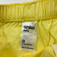 Load image into Gallery viewer, Girls Anko, yellow lightweight cotton shorts,elasticated, EUC, size 0,  
