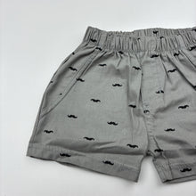 Load image into Gallery viewer, Boys Bon Bebe, grey cotton shorts, elasticated, moustaches, EUC, size 000,  