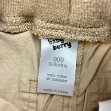 Load image into Gallery viewer, Boys Baby Berry, beige cotton pants,elasticated, GUC, size 000,  