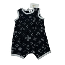 Load image into Gallery viewer, Unisex Dymples, black cotton romper,crosses, NEW, size 000,  
