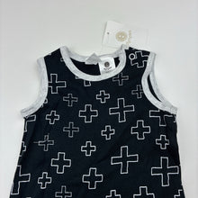 Load image into Gallery viewer, Unisex Dymples, black cotton romper,crosses, NEW, size 000,  