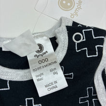 Load image into Gallery viewer, Unisex Dymples, black cotton romper,crosses, NEW, size 000,  