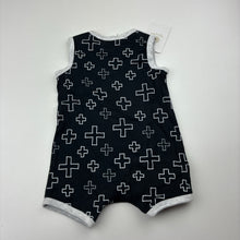 Load image into Gallery viewer, Unisex Dymples, black cotton romper,crosses, NEW, size 000,  