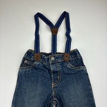 Load image into Gallery viewer, Boys Carters, blue denim jeans,elasticated,suspenders, GUC, size 1,  