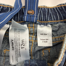 Load image into Gallery viewer, Boys Carters, blue denim jeans,elasticated,suspenders, GUC, size 1,  