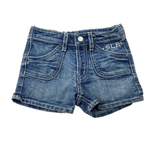 Load image into Gallery viewer, Girls Baby Shelter, blue denim shorts,adjustable, FUC, size 1-2,  