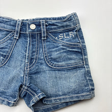 Load image into Gallery viewer, Girls Baby Shelter, blue denim shorts,adjustable, FUC, size 1-2,  