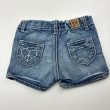 Load image into Gallery viewer, Girls Baby Shelter, blue denim shorts,adjustable, FUC, size 1-2,  