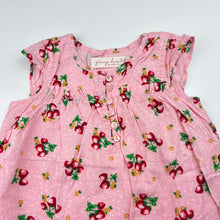 Load image into Gallery viewer, Girls Young Hearts, lined cotton dress, strawberries, GUC, size 0, L: 38cm