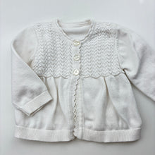 Load image into Gallery viewer, Girls George, white knitted cotton cardigan, GUC, size 000,  