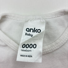 Load image into Gallery viewer, Unisex Anko, white cotton bodysuit / romper, FUC, size 0000,  