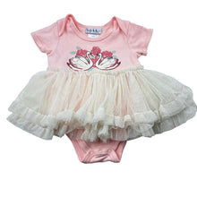 Load image into Gallery viewer, Girls Nicole Miller, cotton &amp; tulle tutu romper, swans, GUC, size 00,  