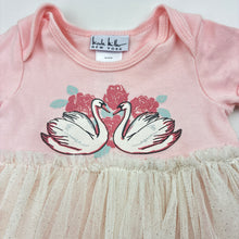 Load image into Gallery viewer, Girls Nicole Miller, cotton &amp; tulle tutu romper, swans, GUC, size 00,  