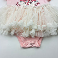Load image into Gallery viewer, Girls Nicole Miller, cotton &amp; tulle tutu romper, swans, GUC, size 00,  