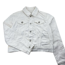 Load image into Gallery viewer, Girls Country Road, white stretch denim jacket, marks right sleeve &amp; back hem, FUC, size 10,  