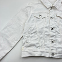 Load image into Gallery viewer, Girls Country Road, white stretch denim jacket, marks right sleeve &amp; back hem, FUC, size 10,  