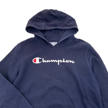 Load image into Gallery viewer, Unisex Champion, navy fleece lined hoodie sweater, GUC, size 14,  
