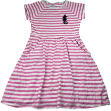Load image into Gallery viewer, Girls MOUNTAIN WAREHOUSE, striped cotton dress, sequin seahorse, GUC, size 11-12, L: 70cm