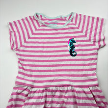 Load image into Gallery viewer, Girls MOUNTAIN WAREHOUSE, striped cotton dress, sequin seahorse, GUC, size 11-12, L: 70cm