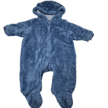 Load image into Gallery viewer, Unisex Next, blue fleece hooded coverall / romper, GUC, size 00,  