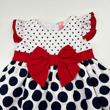Load image into Gallery viewer, Girls Carters, lined spotted cotton party dress, FUC, size 6 months, L: 41cm
