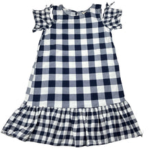 Load image into Gallery viewer, Girls Cotton On, navy &amp; white check lightweight open shoulder dress, GUC, size 6, L: 62cm