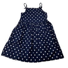 Load image into Gallery viewer, Girls George, navy &amp; white spot cotton summer dress, GUC, size 5-6, L: 58cm