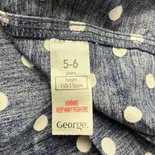 Load image into Gallery viewer, Girls George, navy &amp; white spot cotton summer dress, GUC, size 5-6, L: 58cm