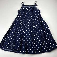 Load image into Gallery viewer, Girls George, navy &amp; white spot cotton summer dress, GUC, size 5-6, L: 58cm