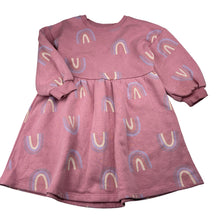 Load image into Gallery viewer, Girls KID, pink fleece lined sweater dress, rainbows, GUC, size 3, L: 52cm