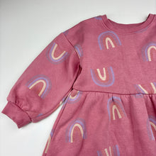 Load image into Gallery viewer, Girls KID, pink fleece lined sweater dress, rainbows, GUC, size 3, L: 52cm