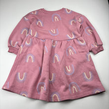Load image into Gallery viewer, Girls KID, pink fleece lined sweater dress, rainbows, GUC, size 3, L: 52cm