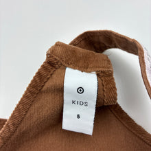Load image into Gallery viewer, Girls Target, stretch corduroy overalls dress / pinafore, EUC, size 5, L: 60cm