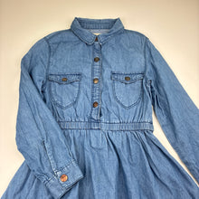 Load image into Gallery viewer, Girls Zara, blue chambray cotton shirt dress, EUC, size 6-7, L: 61cm