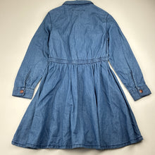 Load image into Gallery viewer, Girls Zara, blue chambray cotton shirt dress, EUC, size 6-7, L: 61cm