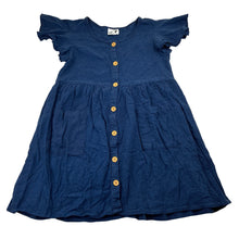 Load image into Gallery viewer, Girls Cotton On, navy linen blend short sleeve dress, wash fade, FUC, size 7, L: 58cm
