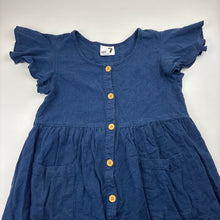 Load image into Gallery viewer, Girls Cotton On, navy linen blend short sleeve dress, wash fade, FUC, size 7, L: 58cm