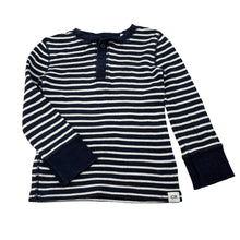 Load image into Gallery viewer, Boys Country Road, navy stripe waffle henley pyjama top, wash fade, FUC, size 3,  