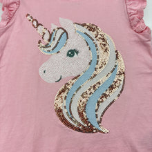 Load image into Gallery viewer, Girls Cynthia Rowley, pink cotton top, sequin unicorn, GUC, size 6,  