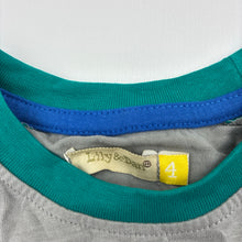 Load image into Gallery viewer, Boys Lily &amp; Dan, grey &amp; green soft feel cotton long sleeve top, EUC, size 4,  