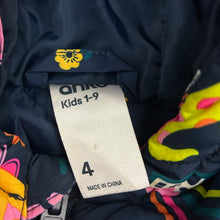 Load image into Gallery viewer, Girls Anko, navy puffer jacket / coat, colourful dinosaurs, EUC, size 4,  