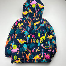 Load image into Gallery viewer, Girls Anko, navy puffer jacket / coat, colourful dinosaurs, EUC, size 4,  