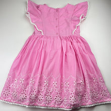 Load image into Gallery viewer, Girls Pumpkin Patch, lined broderie cotton dress, light mark, FUC, size 5, L: 62cm