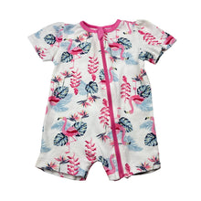 Load image into Gallery viewer, Girls Baby Berry, cotton zip romper, flamingos, FUC, size 000,  